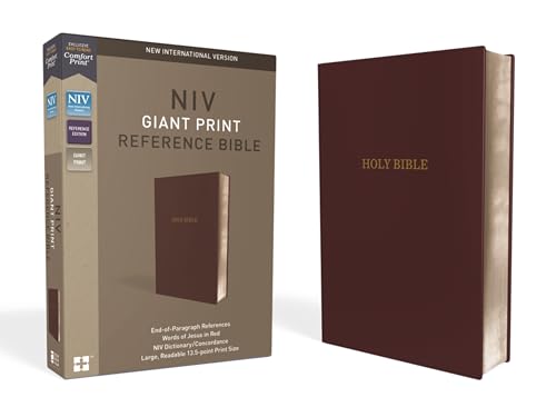 NIV, Reference Bible, Giant Print, Leather-Look, Burgundy, Red Letter Edition, Comfort Print - Imitation Leather