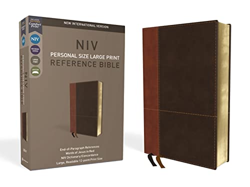 NIV, Personal Size Reference Bible, Large Print, Imitation Leather, Brown, Red Letter Edition, Comfort Print - Imitation Leather