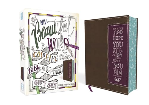 Niv, Beautiful Word Coloring Bible and 8-Pencil Gift Set, Leathersoft, Brown: Hundreds of Verses to Color - Imitation Leather