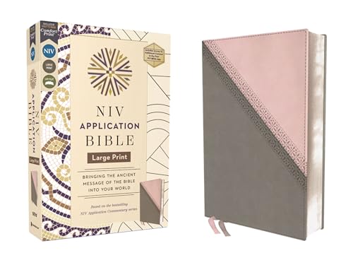 NIV Application Bible, Large Print, Leathersoft, Pink/Gray, Red Letter, Comfort Print: Bringing the Ancient Message of the Bible Into Your World - Imitation Leather