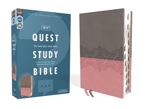 Niv, Quest Study Bible, Leathersoft, Gray/Pink, Thumb Indexed, Comfort Print: The Only Q and A Study Bible - Imitation Leather