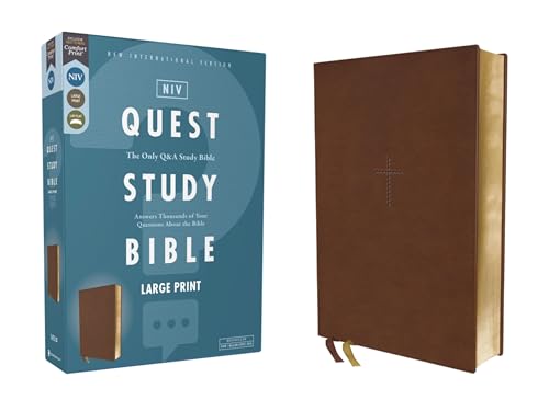 Niv, Quest Study Bible, Large Print, Leathersoft, Brown, Comfort Print: The Only Q and A Study Bible - Imitation Leather