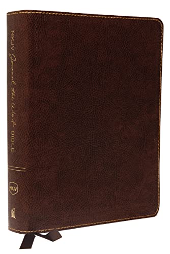 NKJV, Journal the Word Bible, Large Print, Bonded Leather, Brown, Red Letter Edition: Reflect, Journal, or Create Art Next to Your Favorite Verses - Bonded Leather