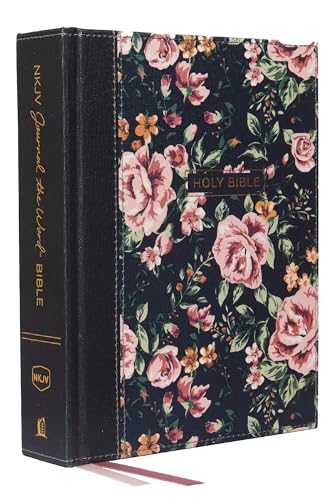 NKJV, Journal the Word Bible, Cloth Over Board, Gray Floral, Red Letter Edition, Comfort Print: Reflect, Journal, or Create Art Next to Your Favorite - Hardcover