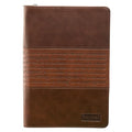 Classic Faux Leather Journal Strong and Courageous Joshua 1:57 Bible Verse, Brown Inspirational Notebook, Lined Pages W/Scripture, Ribbon Marker, Zipp - Leather