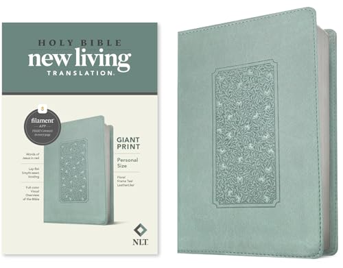 NLT Personal Size Giant Print Bible, Filament Enabled Edition (Red Letter, Leatherlike, Floral Frame Teal) - Imitation Leather
