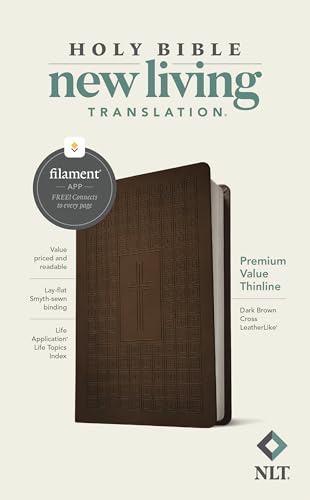 NLT Premium Value Thinline Bible, Filament Enabled (Leatherlike, Dark Brown Cross) - Imitation Leather