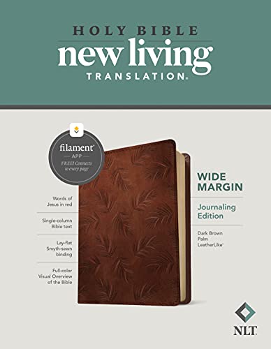 NLT Wide Margin Bible, Filament Enabled (Leatherlike, Dark Brown Palm, Red Letter) - Imitation Leather