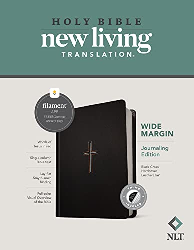 NLT Wide Margin Bible, Filament Enabled (Hardcover Leatherlike, Black Cross, Indexed, Red Letter) - Imitation Leather
