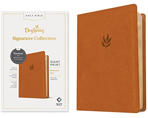 NLT Personal Size Giant Print Bible, Dayspring Signature Collection, Filament Enabled (Leatherlike, Classic Tan, Red Letter) - Imitation Leather