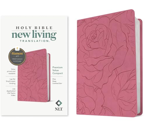 NLT Premium Value Compact Bible, Filament Enabled (Leatherlike, Pink Rose) - Imitation Leather