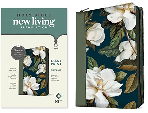 NLT Compact Giant Print Zipper Bible, Filament Enabled (Leatherlike, Magnolia Sage Green, Red Letter) - Imitation Leather