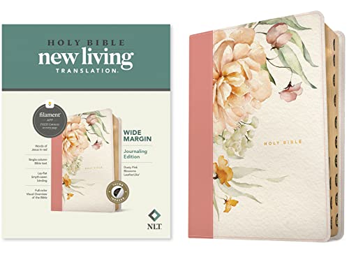 NLT Wide Margin Bible, Filament Enabled (Leatherlike, Dusty Pink Blossoms, Indexed) - Imitation Leather