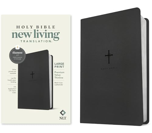 NLT Large Print Premium Value Thinline Bible, Filament Enabled (Leatherlike, Black Cross) - Imitation Leather