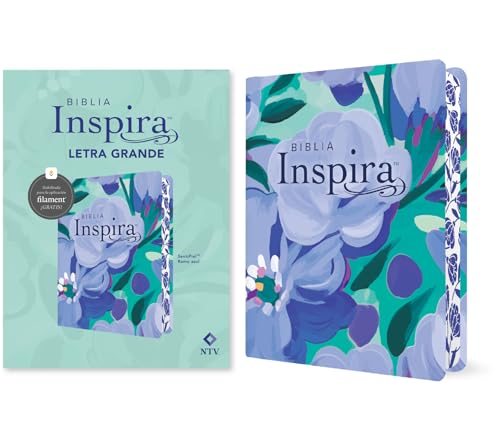 Biblia Inspira Ntv, Letra Grande Con Filament (Sentipiel, Ramo Azul) - Imitation Leather