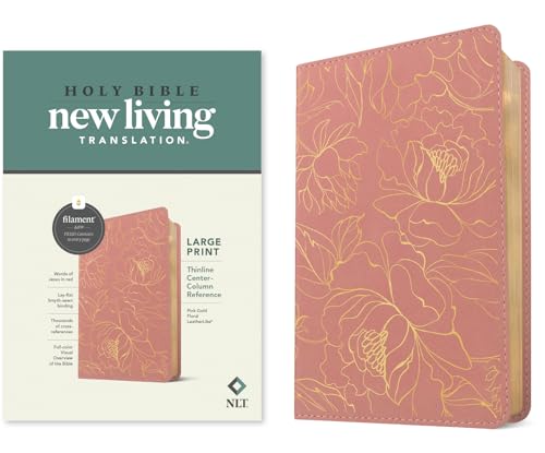 NLT Large Print Thinline Center-Column Reference Bible, Filament Enabled (Leatherlike, Pink Gold Floral, Red Letter) - Imitation Leather