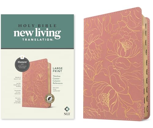 NLT Large Print Thinline Center-Column Reference Bible, Filament Enabled (Leatherlike, Pink Gold Floral, Indexed, Red Letter) - Imitation Leather