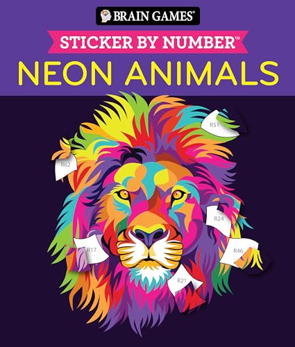Brain Games - Sticker by Number: Neon Animals (28 Images to Sticker) - Paperback