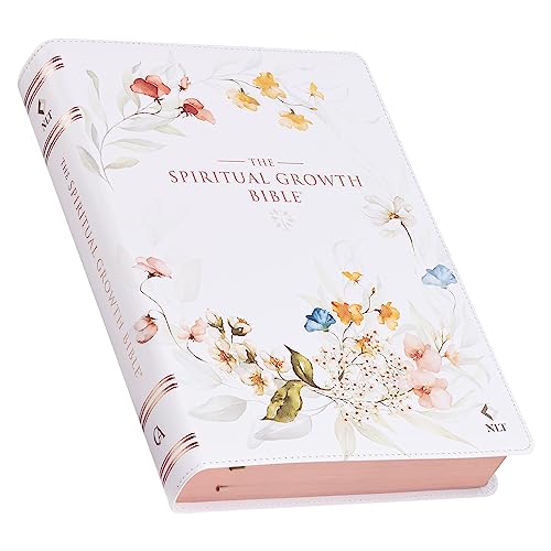 The Spiritual Growth Bible, Study Bible, NLT - New Living Translation Holy Bible, Faux Leather, White Printed Floral - Leather