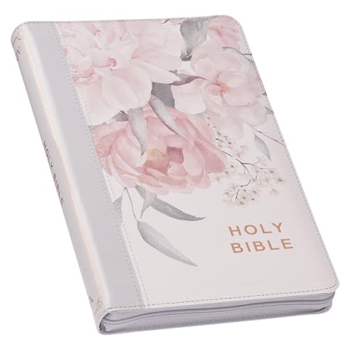 KJV Bible Deluxe Gift Faux Leather Floral Printed W/Zipper - Leather