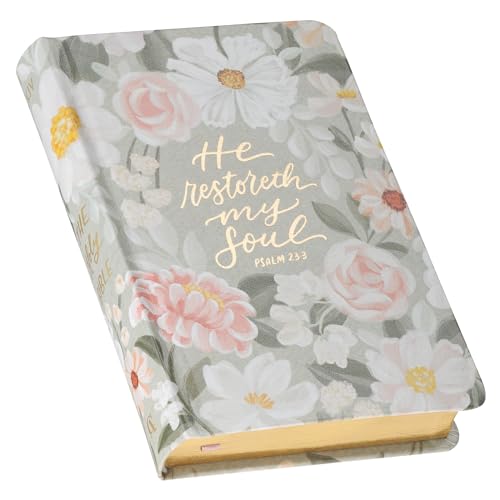 KJV Bible Compact Faux Leather Hardcover, Teal Floral Printed Ps. 23:3 - Hardcover