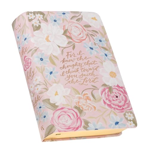 KJV Bible Giant Print Faux Leather for I Know the Plans, Pink Floral Printed Jer. 29:11 - Leather