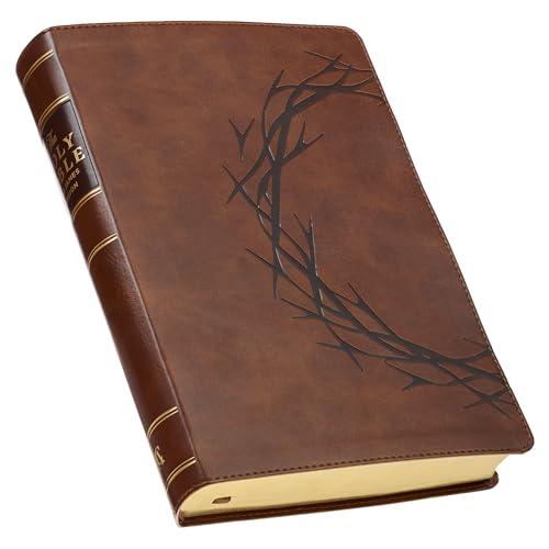 KJV Bible Giant Print Full Size Faux Leather Crown of Thorns/Amazing Grace, Brown - Leather