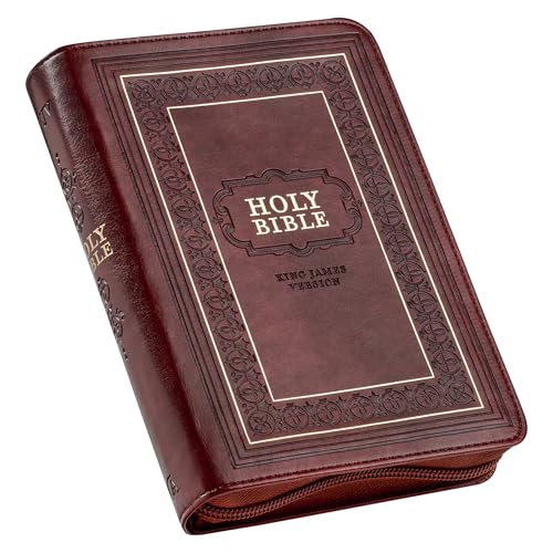 KJV Holy Bible, Compact Large Print Faux Leather Red Letter Edition - Ribbon Marker, King James Version, Burgundy, Zipper Closure - Leather