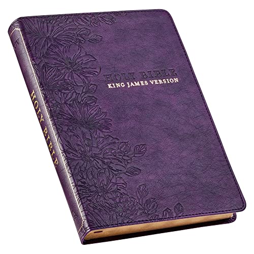 KJV Holy Bible, Thinline Large Print Faux Leather Red Letter Edition Thumb Index & Ribbon Marker, King James Version, Purple Floral - Leather
