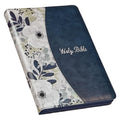 KJV Holy Bible, Thinline Large Print Faux Leather Red Letter Edition Thumb Index Ribbon Marker, King James Version, Blue Printed Floral, Zipper Closur - Leather