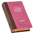 KJV Holy Bible, Giant Print Standard Size Faux Leather Red Letter Edition - Thumb Index & Ribbon Marker, King James Version, Brown/Pink Berry - Leather