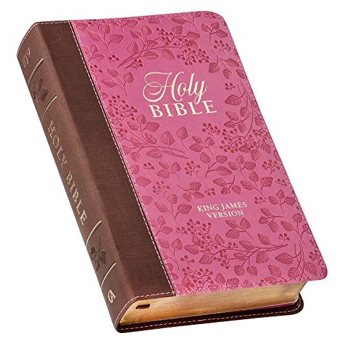 KJV Holy Bible, Giant Print Standard Size Faux Leather Red Letter Edition - Thumb Index & Ribbon Marker, King James Version, Brown/Pink Berry - Leather