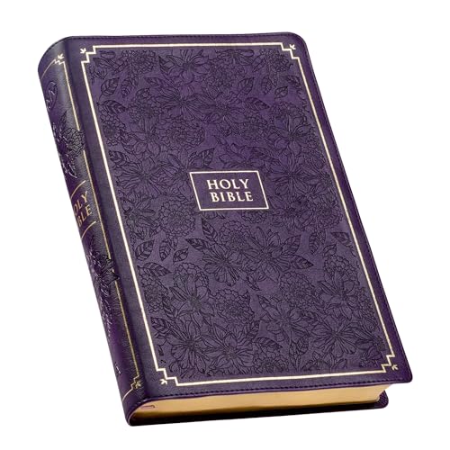 KJV Holy Bible, Giant Print Full-Size Faux Leather Red Letter Edition - Thumb Index & Ribbon Marker, King James Version, Purple Floral - Leather