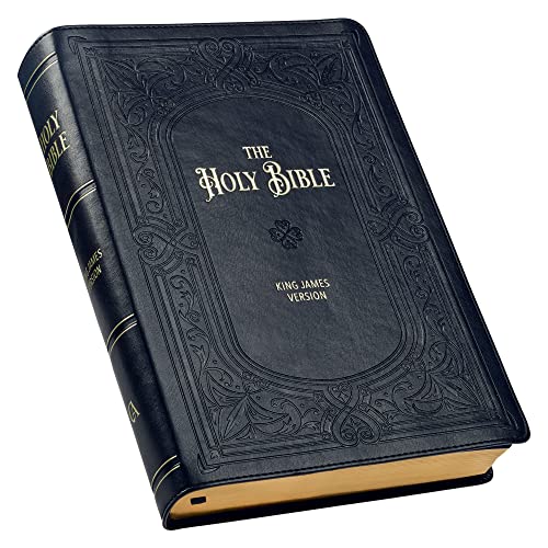 KJV Holy Bible, Giant Print Full-Size Faux Leather Red Letter Edition - Thumb Index & Ribbon Marker, King James Version, Midnight Blue - Leather