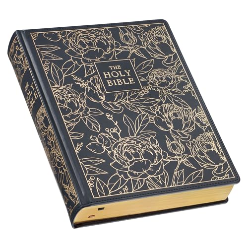 KJV Holy Bible, Large Print Note-Taking Bible, Faux Leather Hardcover - King James Version, Navy W/Gold Floral - Leather