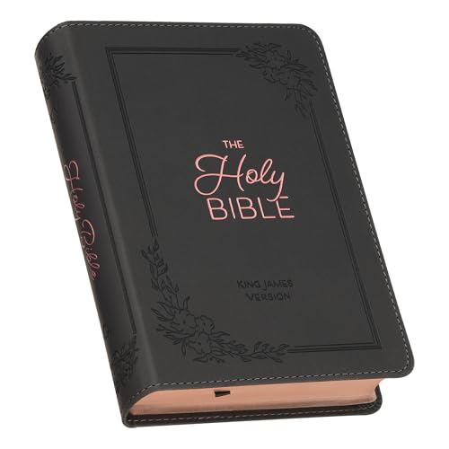 KJV Holy Bible, Compact Large Print Faux Leather Red Letter Edition - Ribbon Marker, King James Version, Gray - Leather