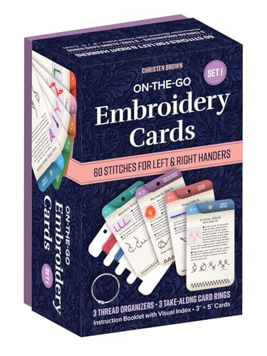 On-The-Go Embroidery Cards Set 1: 60 Stitches for Left & Right Handers, 3 Thread Organizers, 3 Take-Along Card Rings, Instruction Booklet with Visual - Paperback