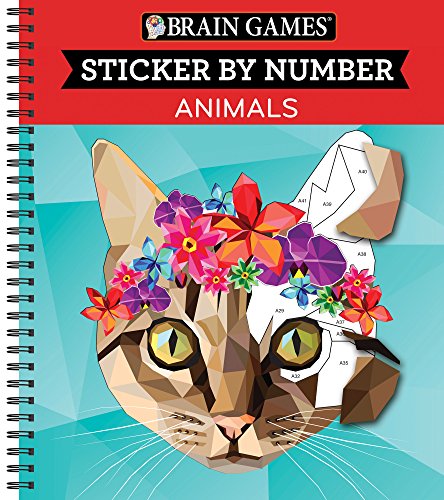 Brain Games - Sticker by Number: Animals (28 Images to Sticker) - Spiral