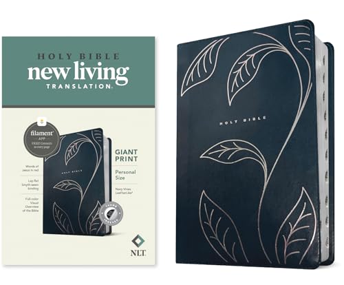 NLT Personal Size Giant Print Bible, Filament Enabled (Leatherlike, Navy Vines, Indexed, Red Letter) - Imitation Leather