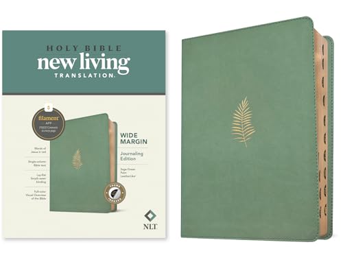 NLT Wide Margin Bible, Filament Enabled (Leatherlike, Sage Green Palm, Indexed, Red Letter) - Imitation Leather