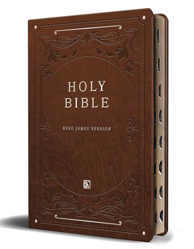 KJV Holy Bible, Giant Print Thinline Large Format, Brown Premium Imitation Leather with Ribbon Marker, Red Letter, and Thumb Index - Bonded Leather