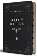 KJV Holy Bible, Giant Print Thinline Large Format, Black Premium Imitation Leather with Ribbon Marker, Red Letter, and Thumb Index - Bonded Leather