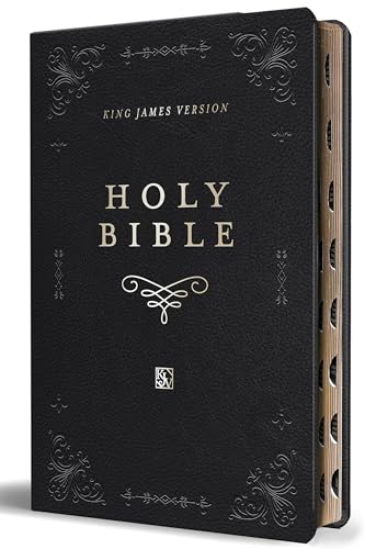 KJV Holy Bible, Giant Print Thinline Large Format, Black Premium Imitation Leather with Ribbon Marker, Red Letter, and Thumb Index - Bonded Leather