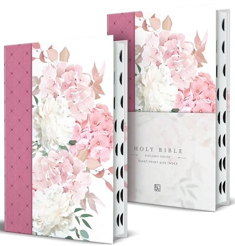KJV Holy Bible, Giant Print Large Format, Hardcover Pink Floral Design with Cloth with Ribbon Marker, Red Letter, and Thumb Index - Hardcover