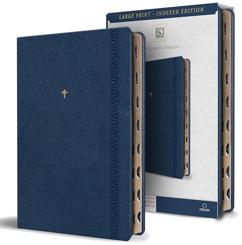 KJV Holy Bible, Large Print Handy Size Format, Blue Premium Imitation Leather with Ribbon Marker, Red Letter, Thumb Index - Paperback