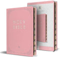 KJV Holy Bible, Large Print Handy Size Format, Pink Premium Imitation Leather with Ribbon Marker, Red Letter, Thumb Index - Paperback