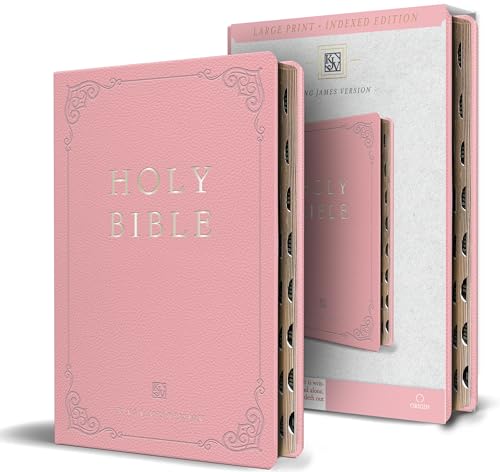 KJV Holy Bible, Large Print Handy Size Format, Pink Premium Imitation Leather with Ribbon Marker, Red Letter, Thumb Index - Paperback